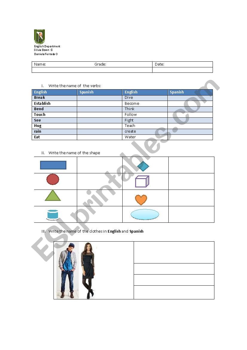 Vocabulary  worksheet