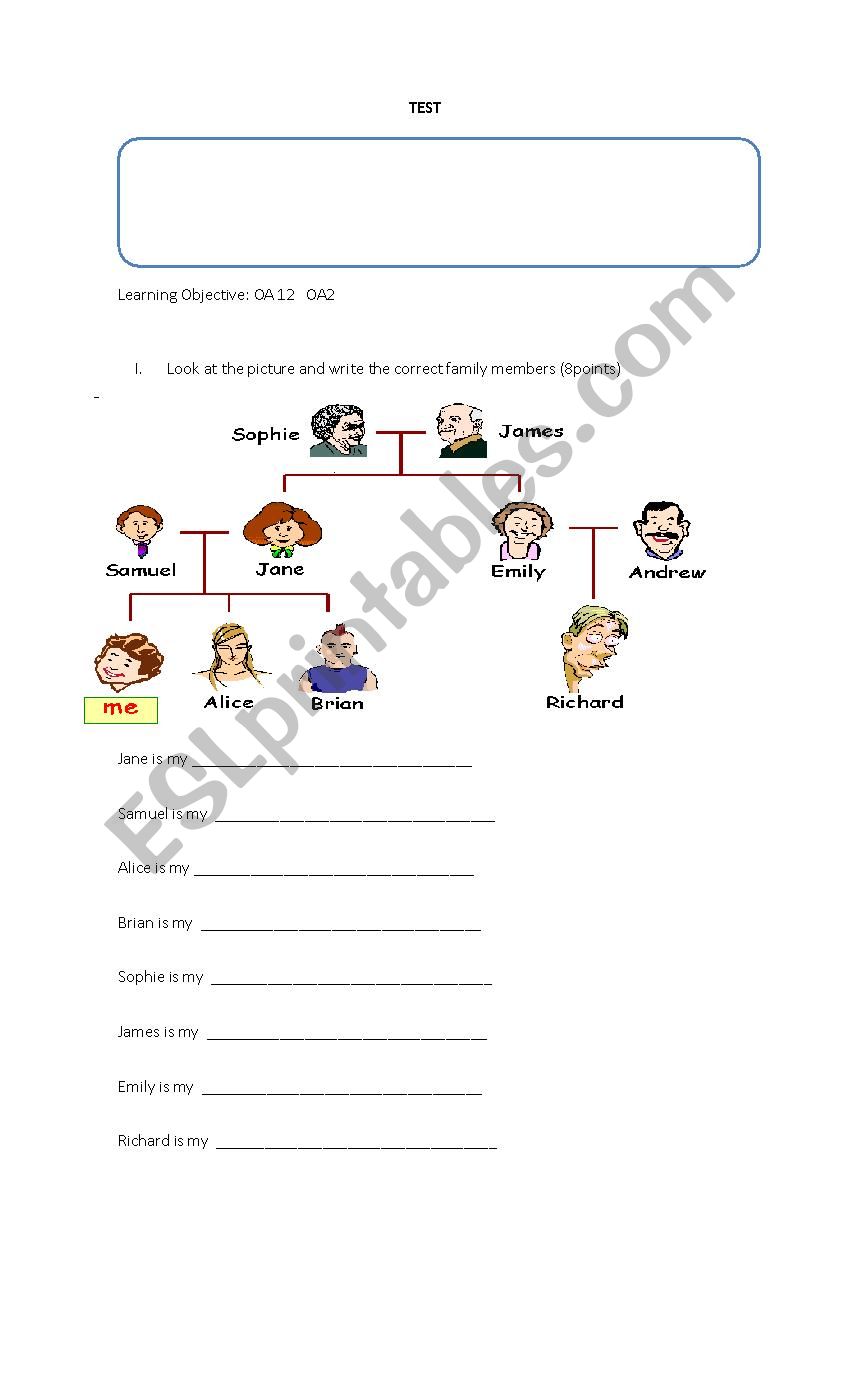 test family  worksheet