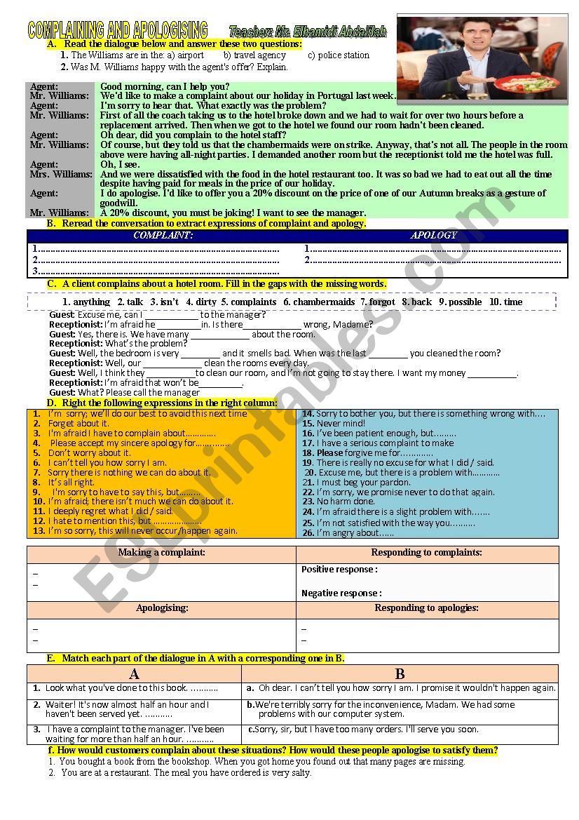 COMPLAINING AND APOLOGIZING worksheet