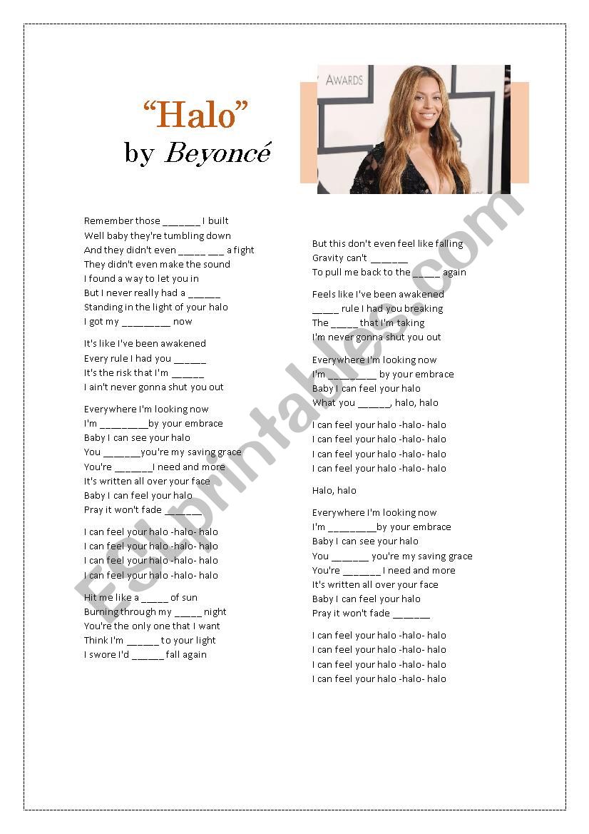 Halo song worksheet  worksheet