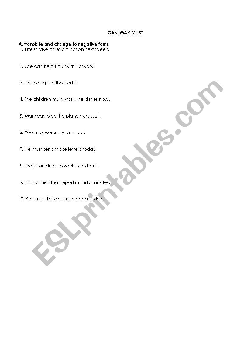 can, may and must worksheet