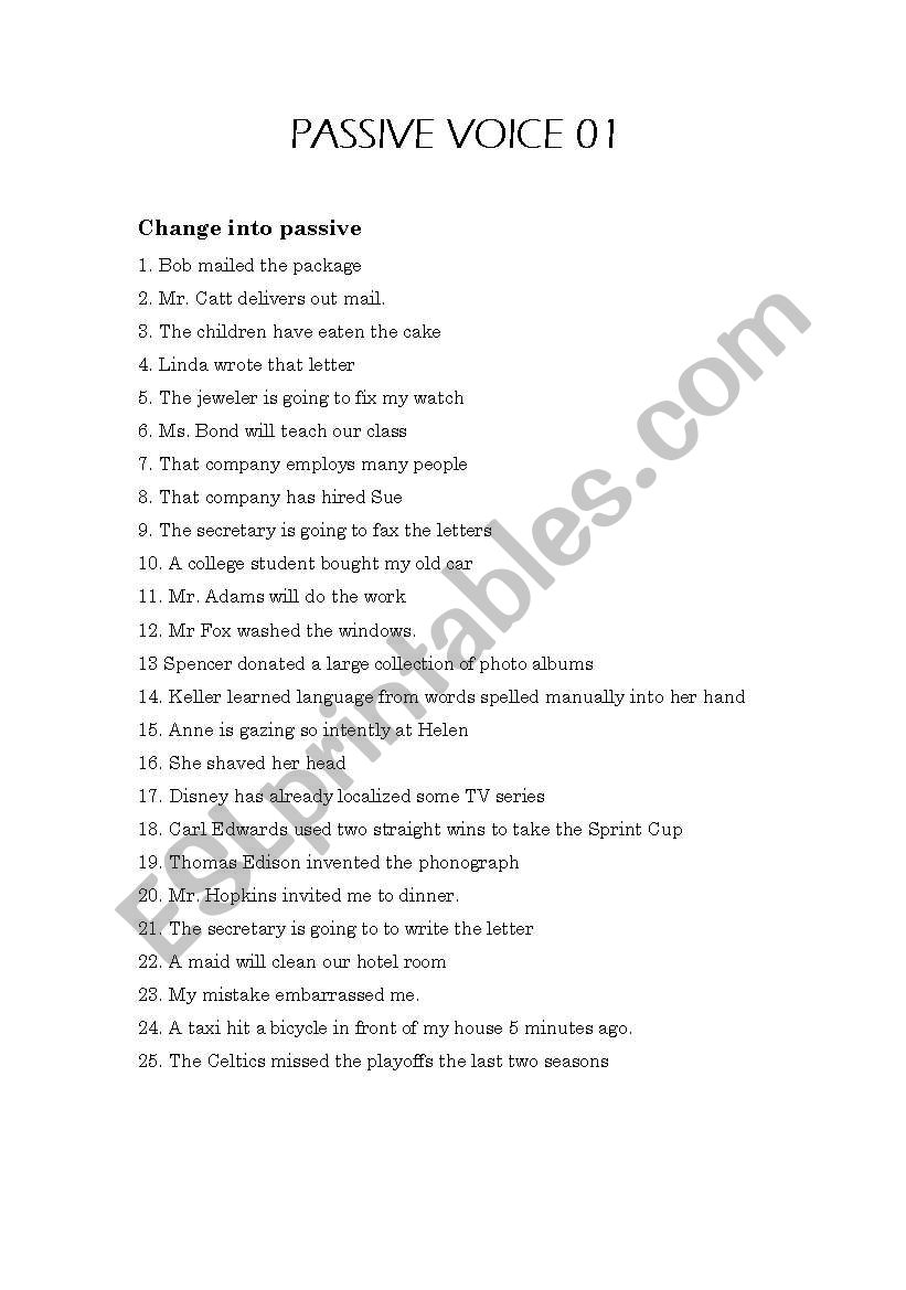 Passive Voice 01 worksheet