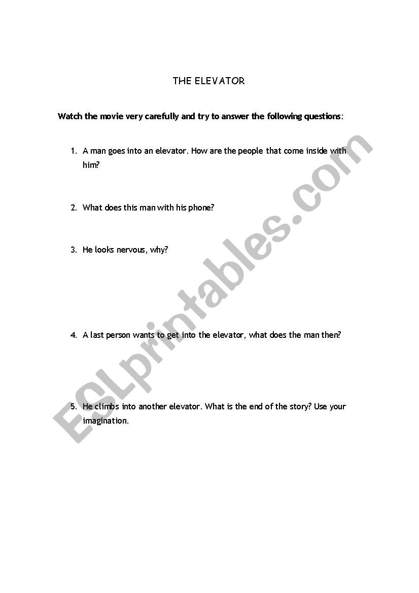 The Elevator worksheet
