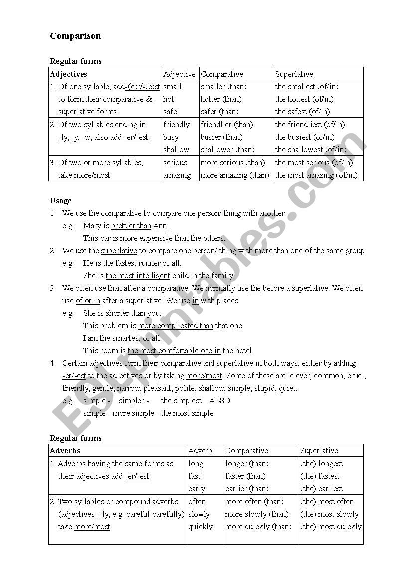 comparison_exercises with key worksheet