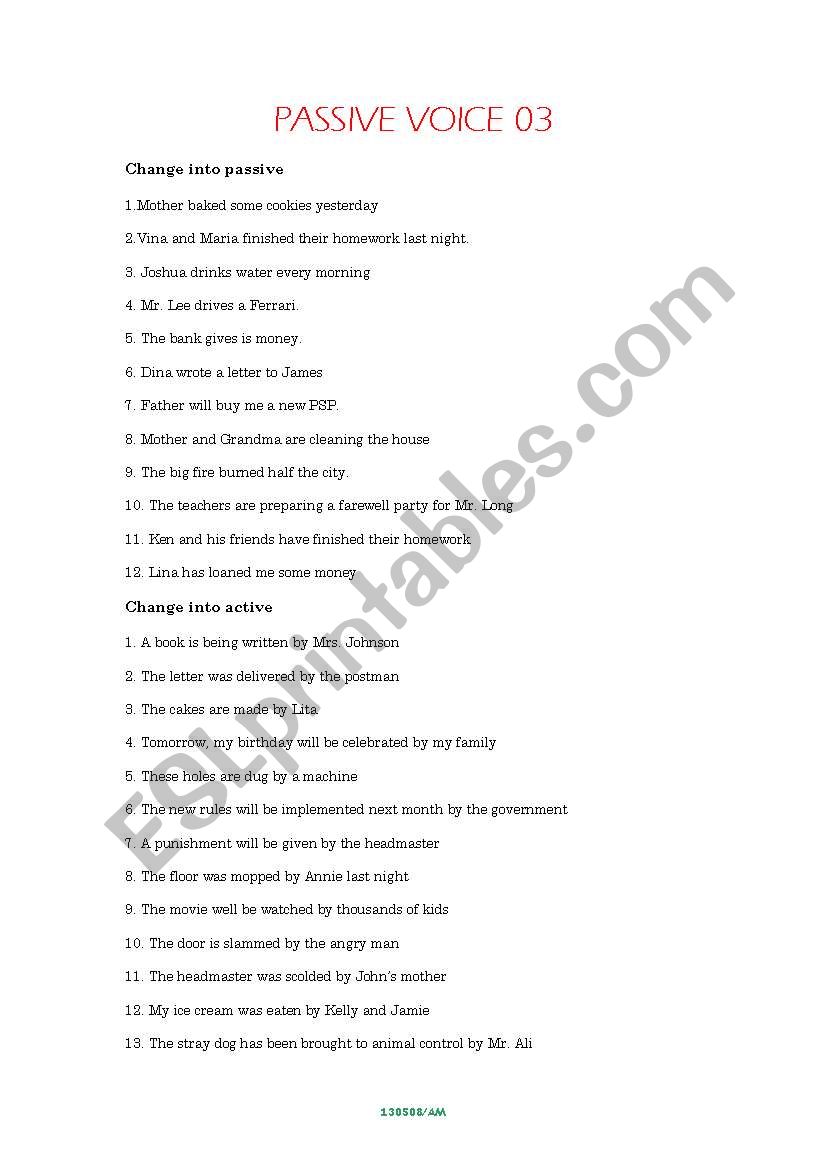 Passive Voice 03 worksheet