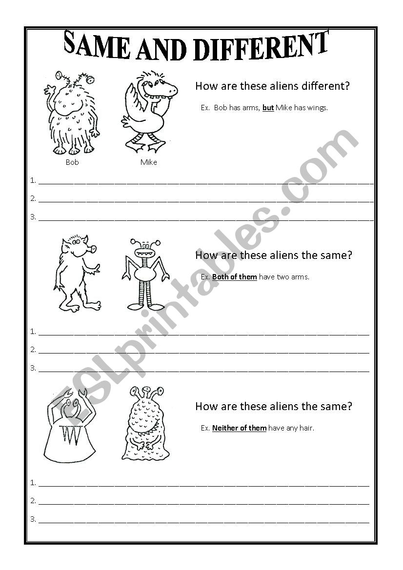 Same and Different worksheet