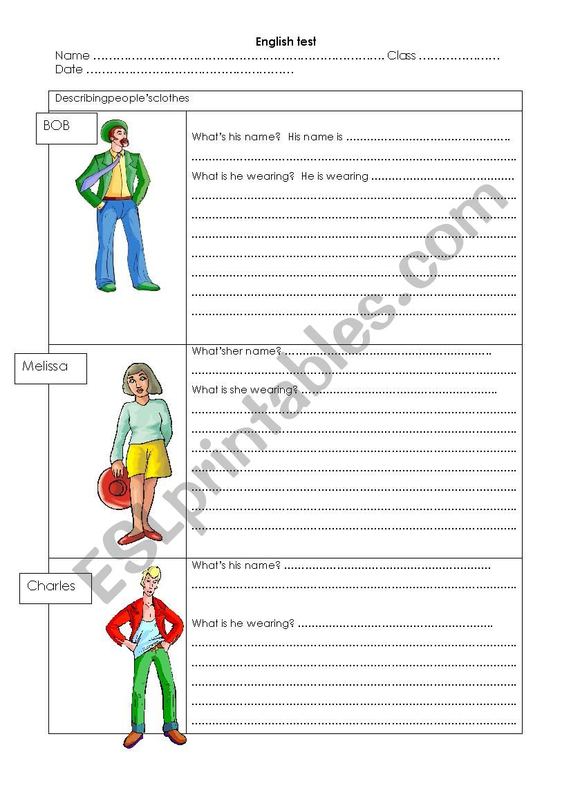 Describing peoples clothes worksheet