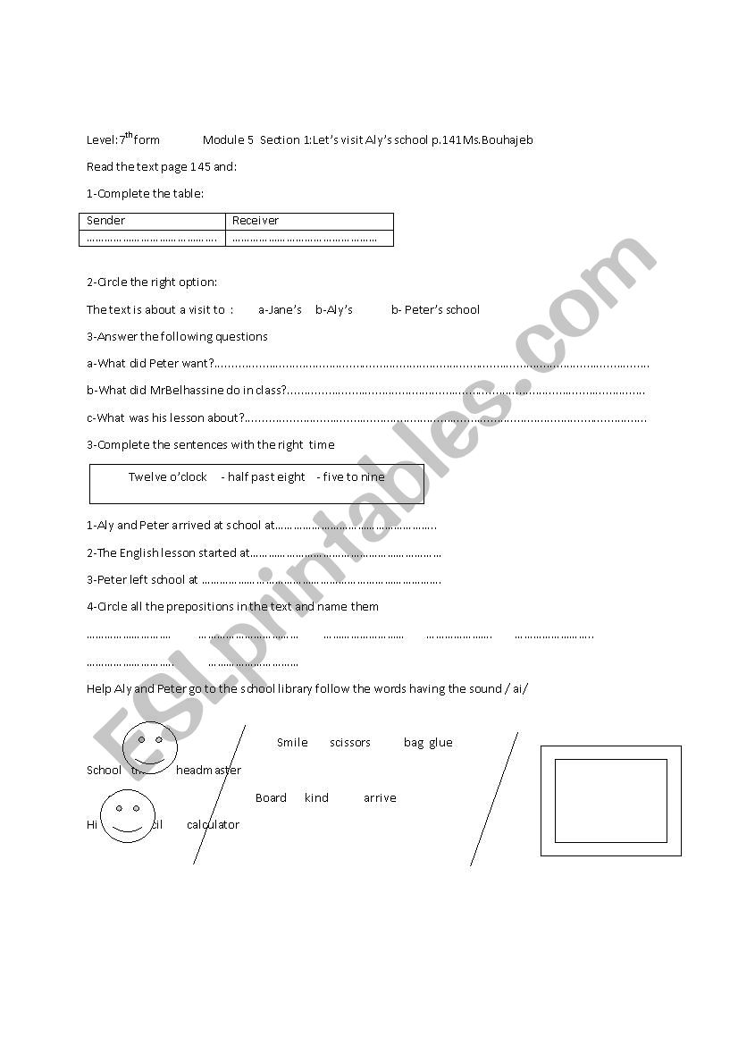 section 1 module 5 lets visit aly school