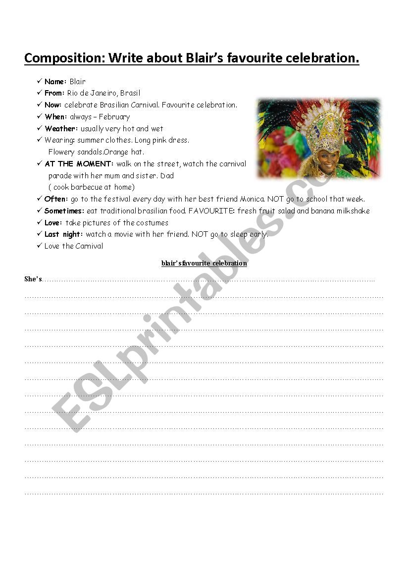 WRITING CELEBRATIONS worksheet