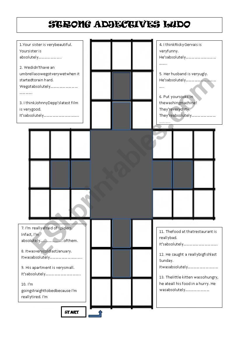 Strong adjectives ludo worksheet