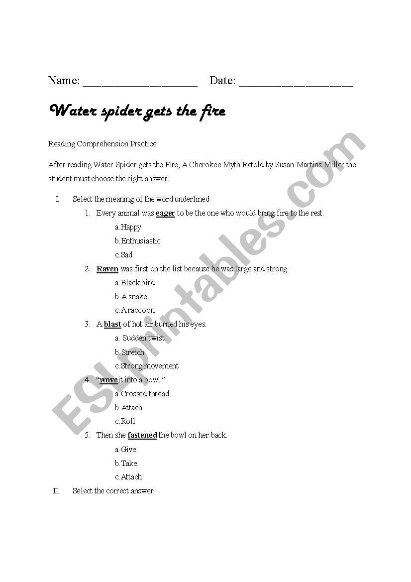 Reading Comprehension worksheet