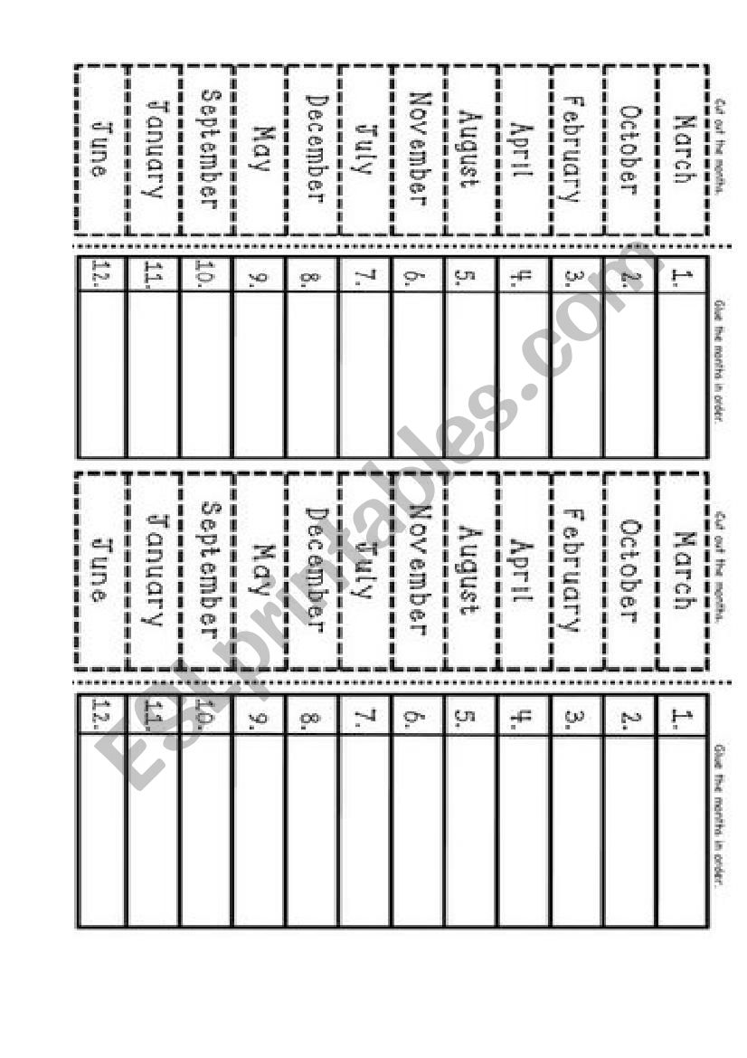 Months Cut and Paste worksheet