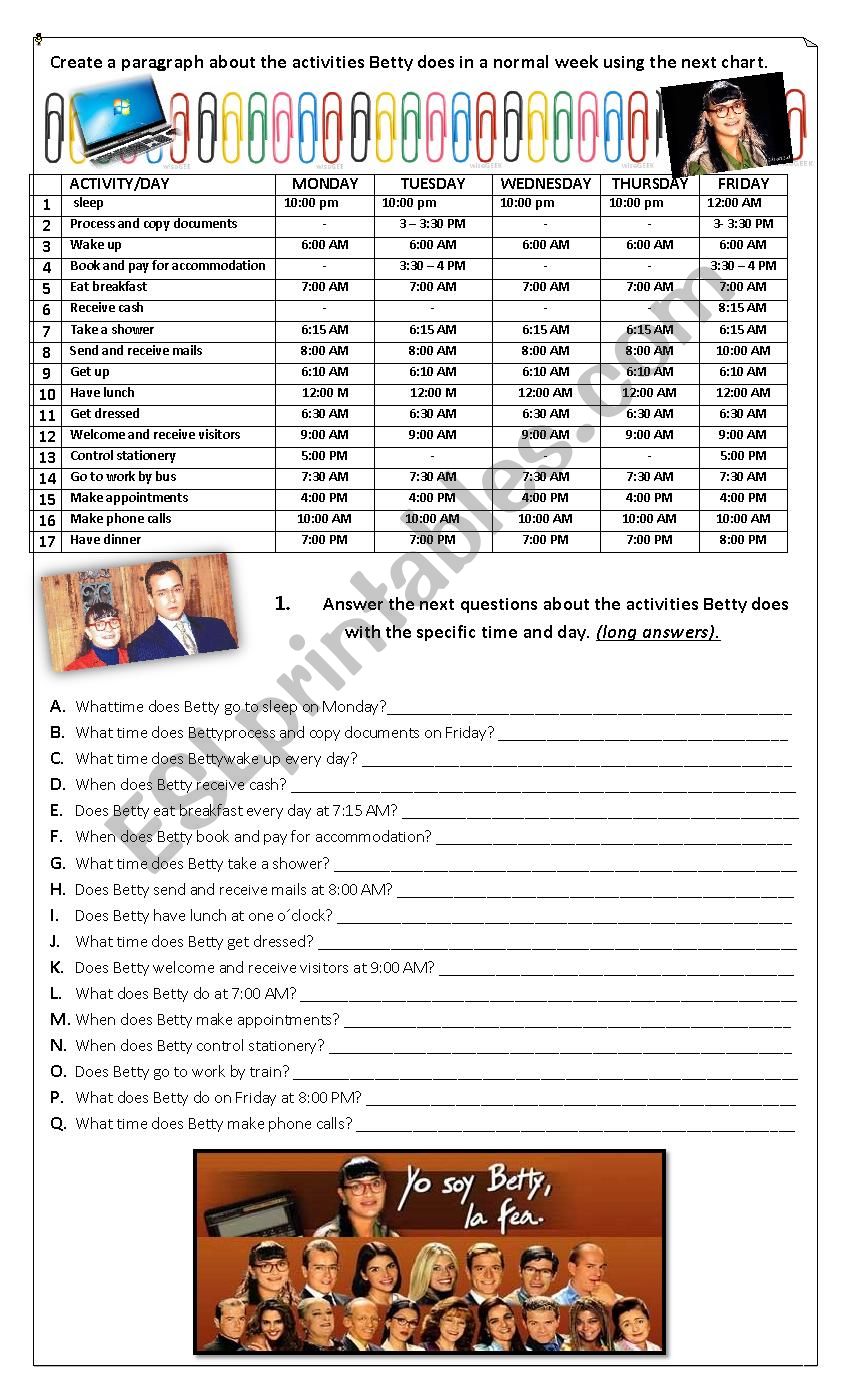 Betty Daily routine. Simple present