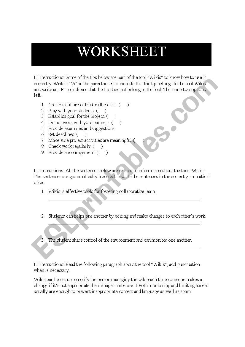 Wikis worksheet