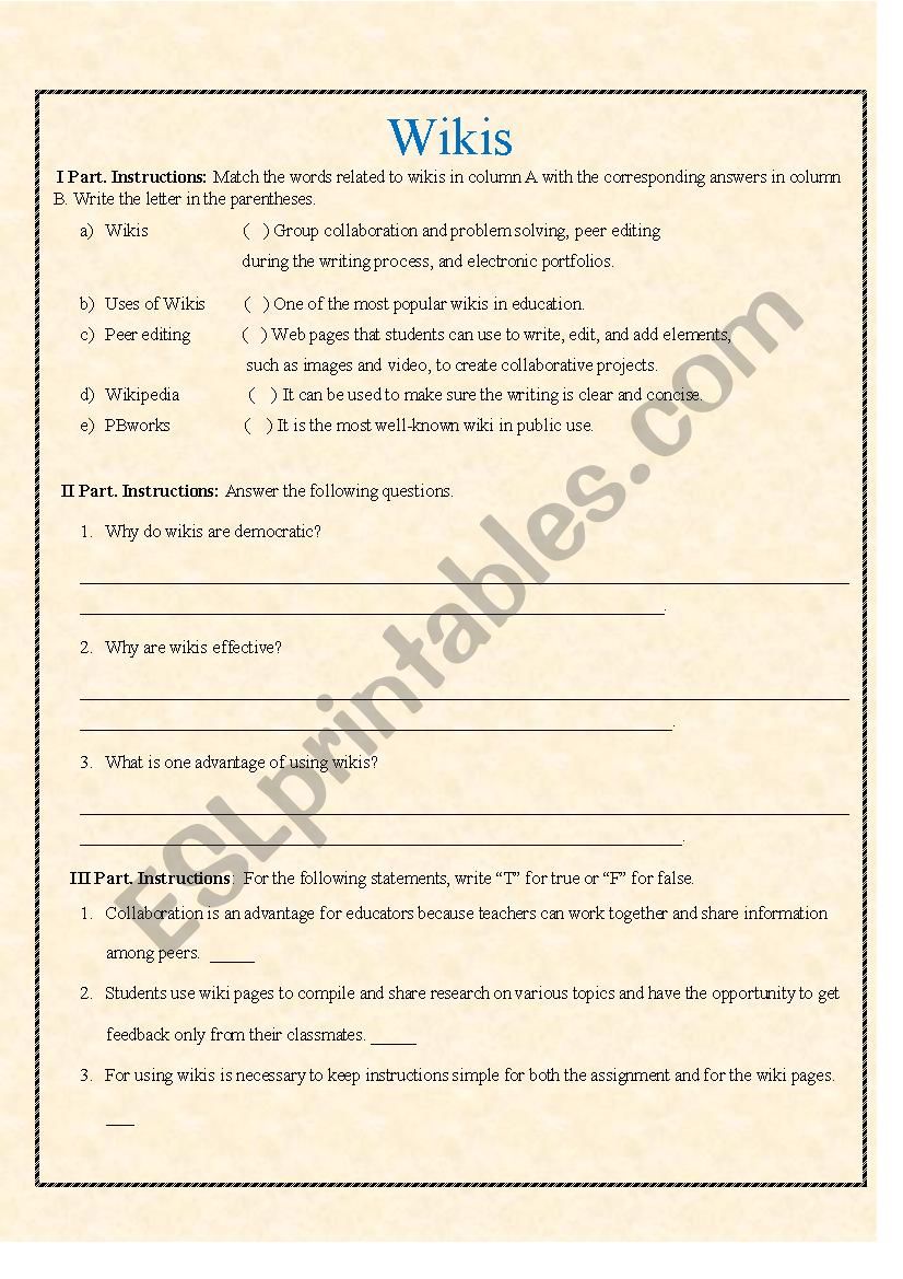Wikis worksheet