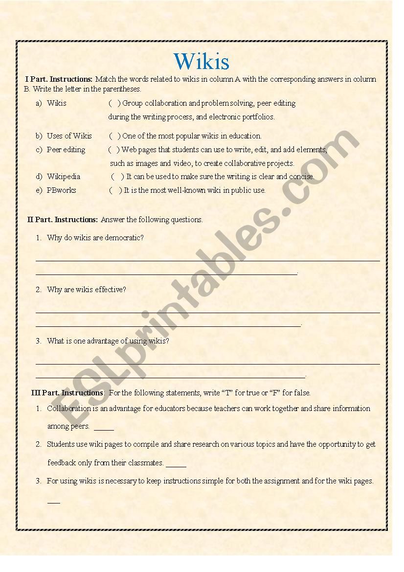 Wikis worksheet