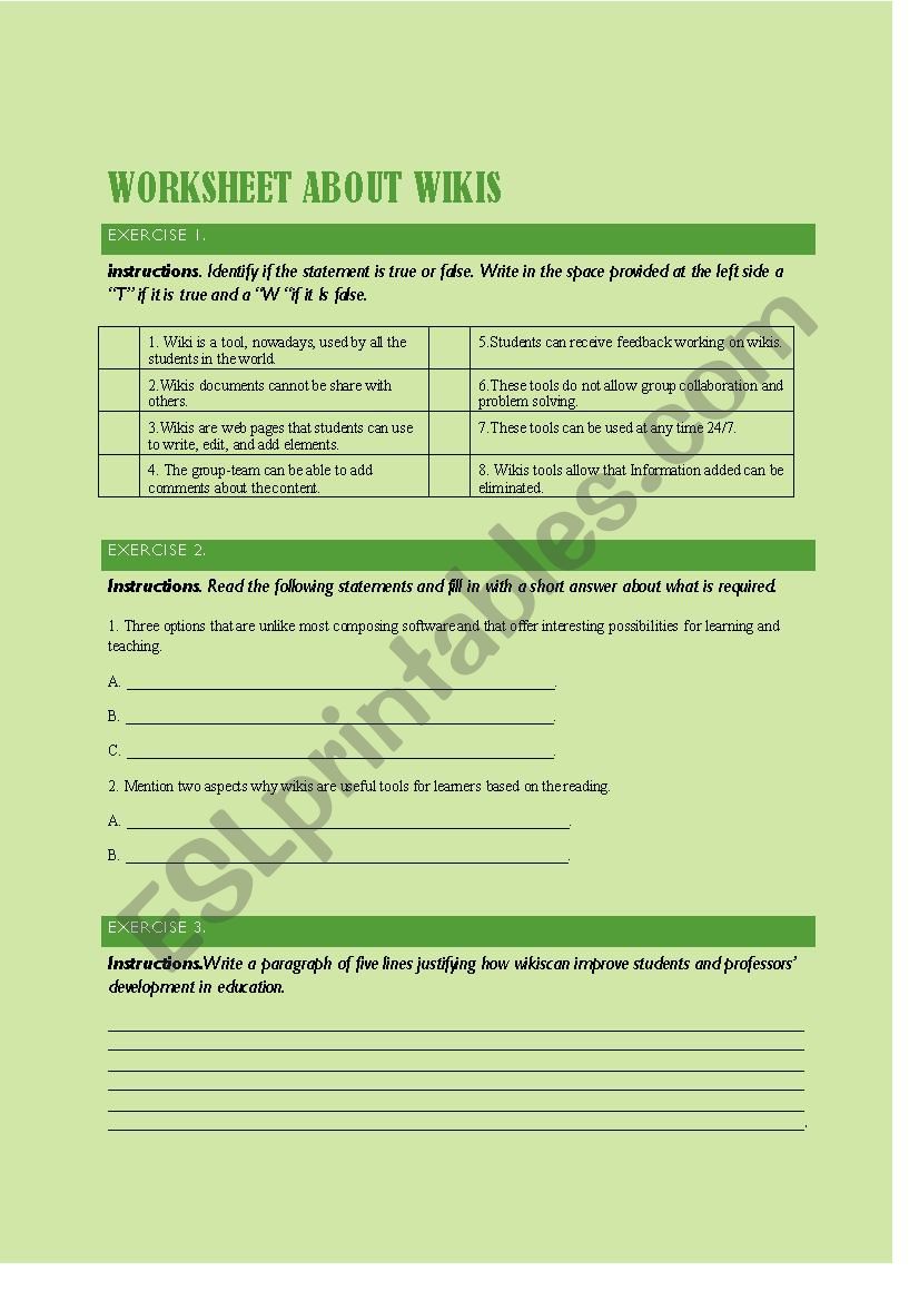 Wikis worksheet