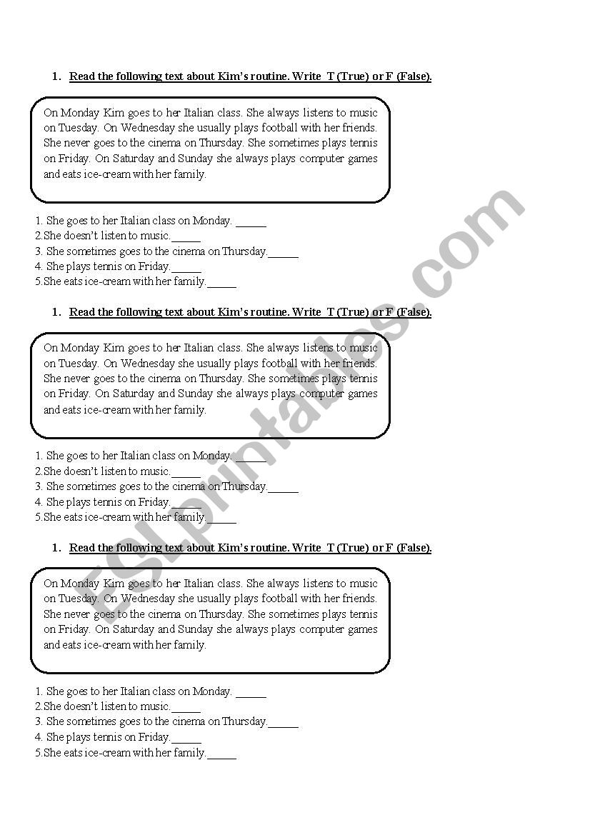 Present Simple- Reading comprehension