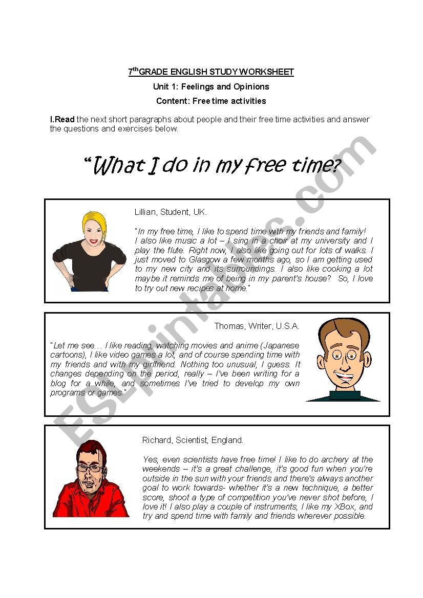 Free time activities worksheet