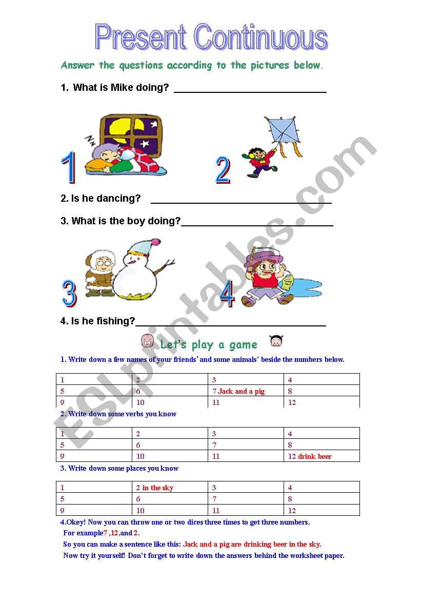 present continuous worksheet