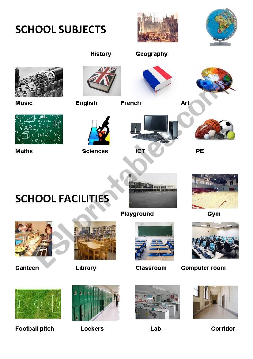 school subjects and facilities