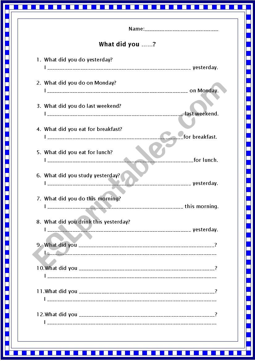 WHAT DID YOU......? worksheet