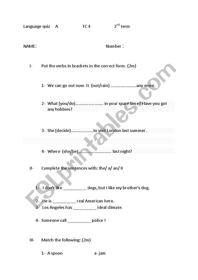 language quiz worksheet