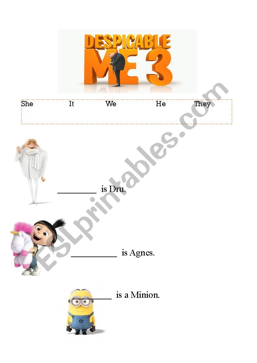 Despicable me 3 Subject pronouns and verb be