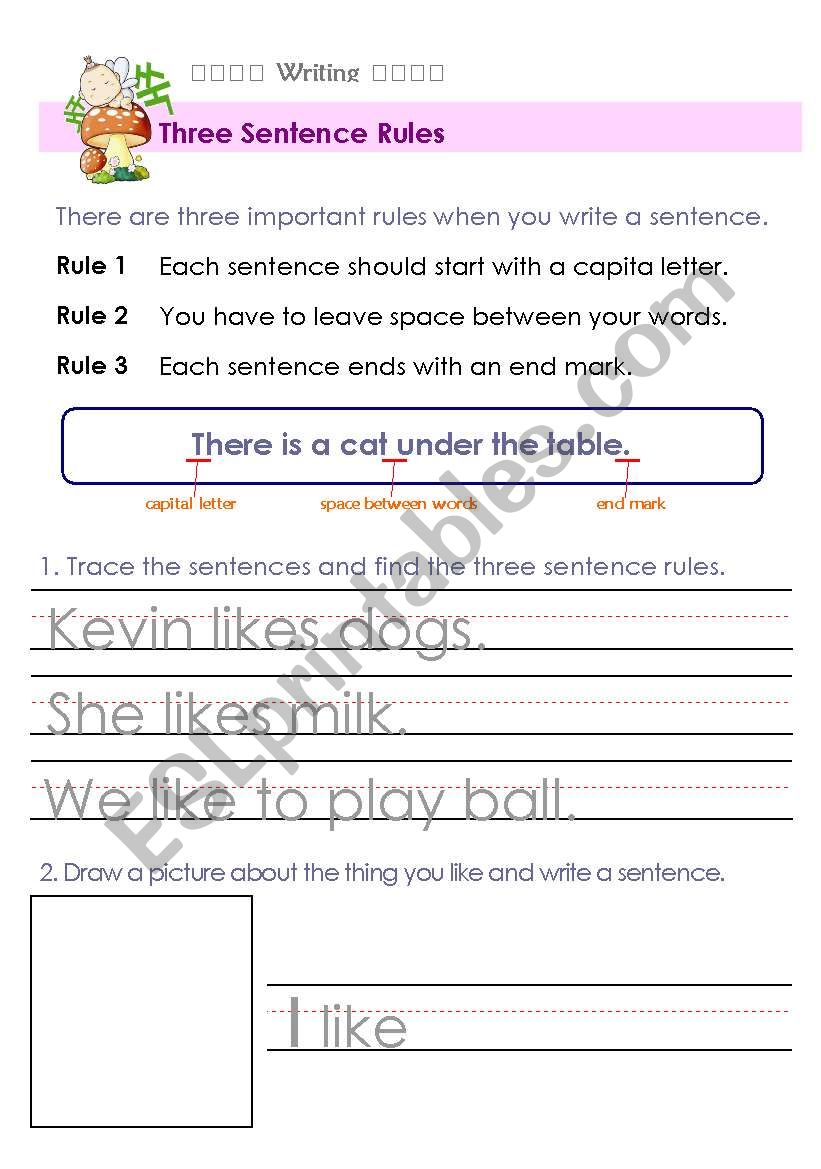 Three Sentence Rules worksheet