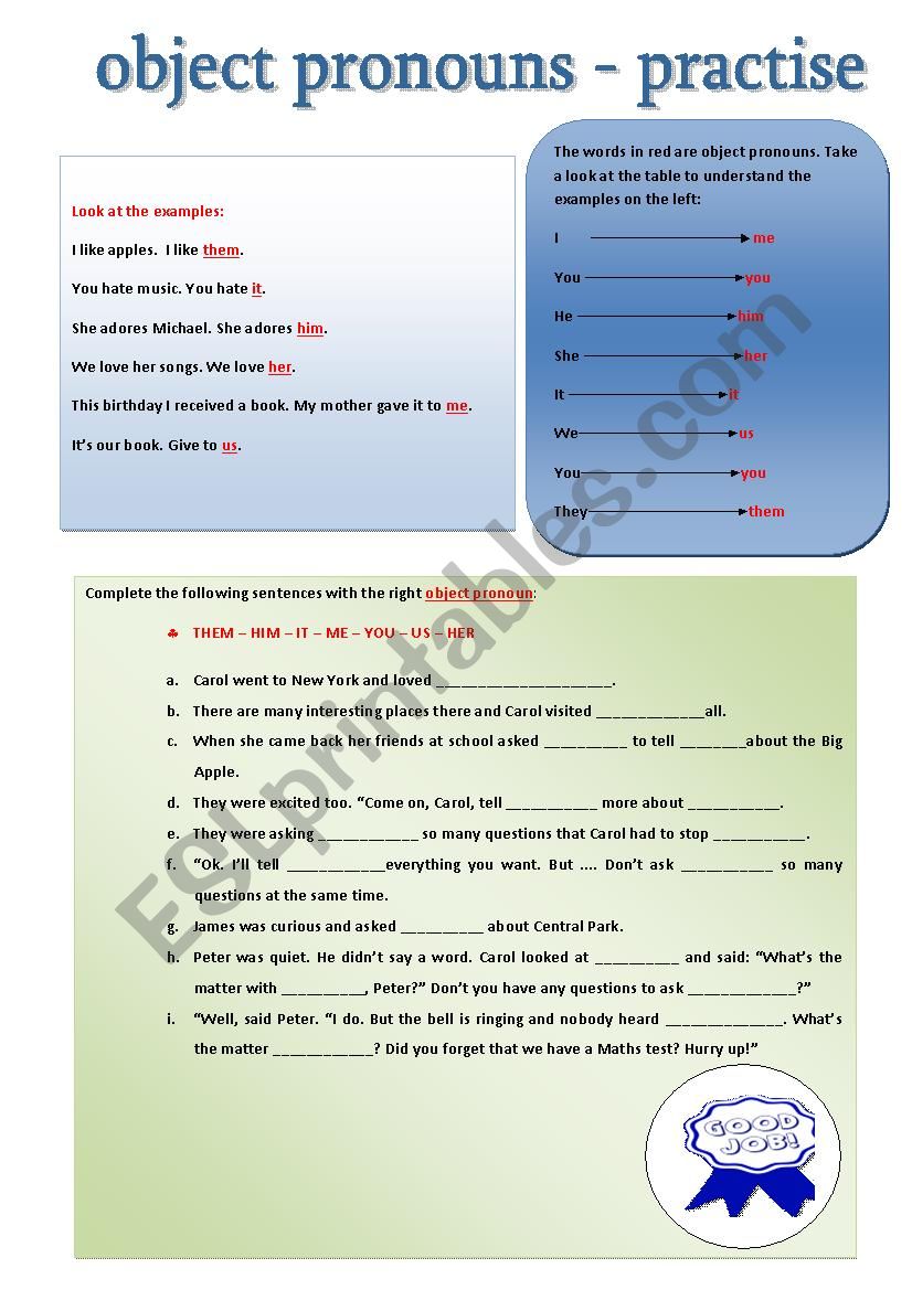 Object Pronouns worksheet