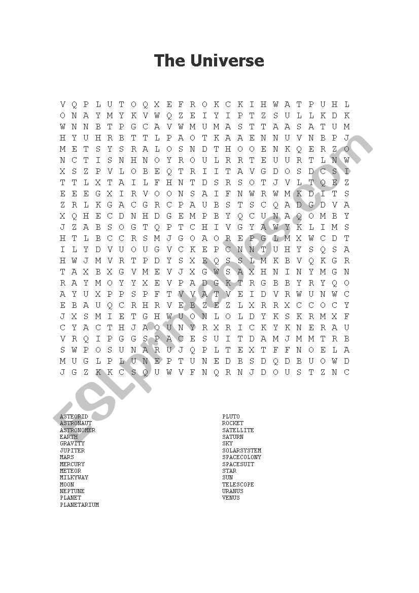 The Universe - Wordsearch worksheet
