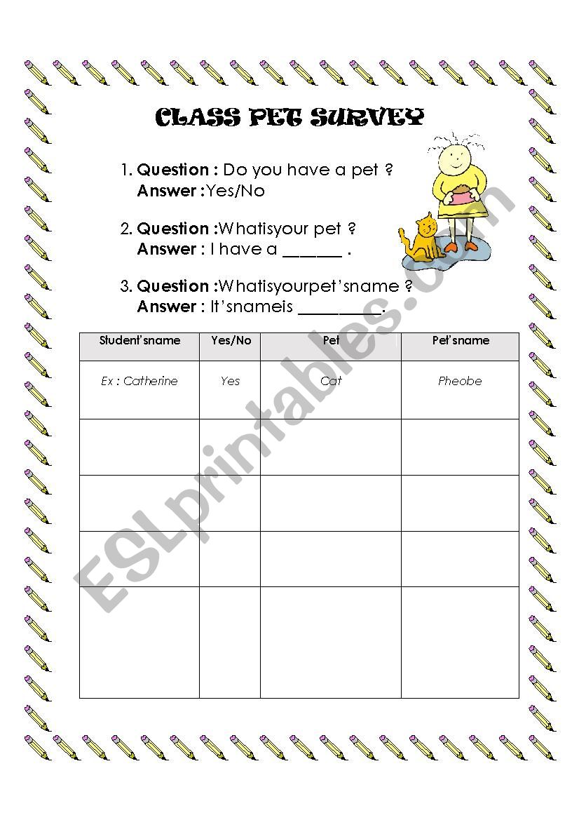 Class pet survey worksheet