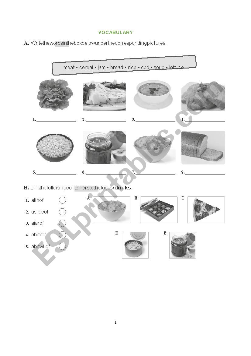 food worksheet