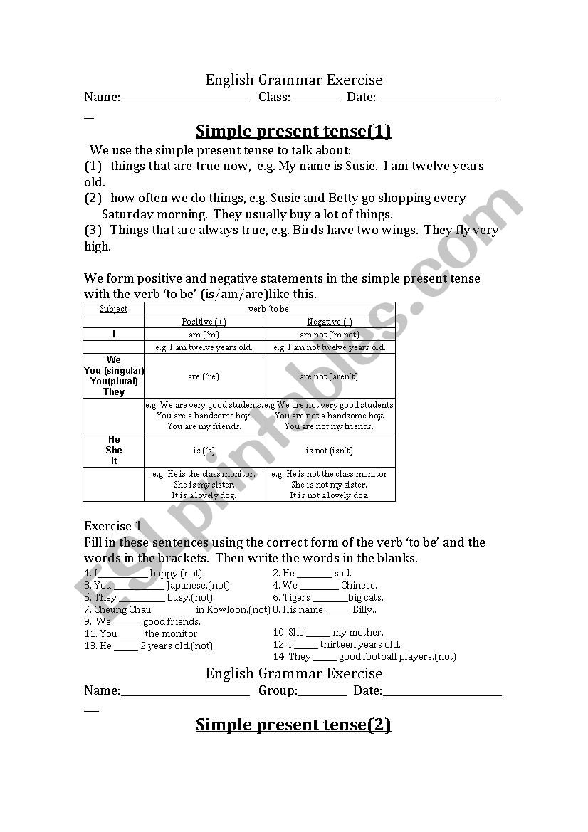 Test present simple worksheet