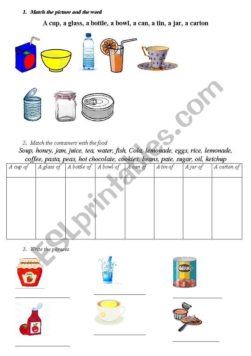 Containers Vocab worksheet