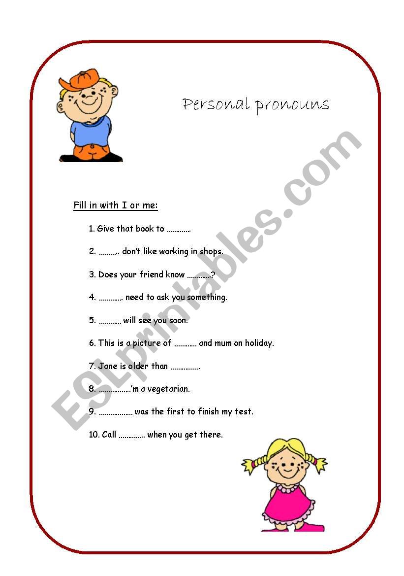 Personal pronouns worksheet