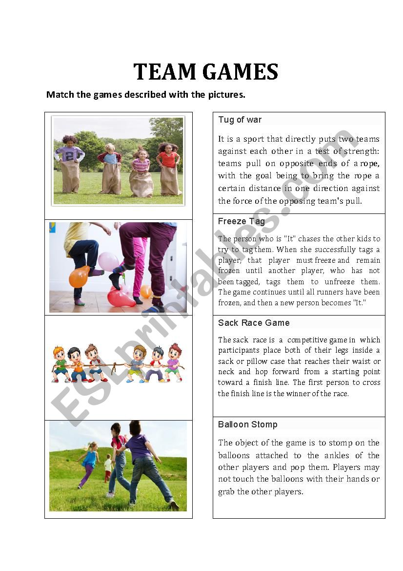 Team Games worksheet