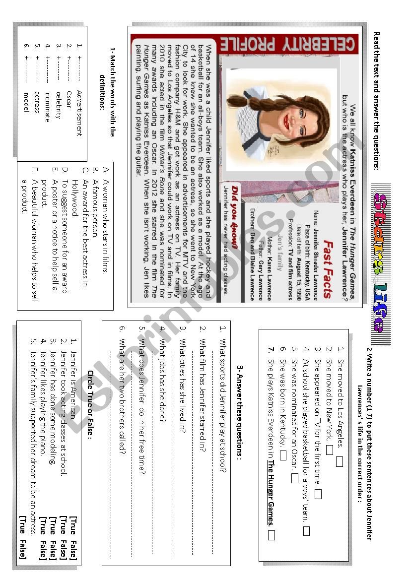 a celebrity profile  worksheet