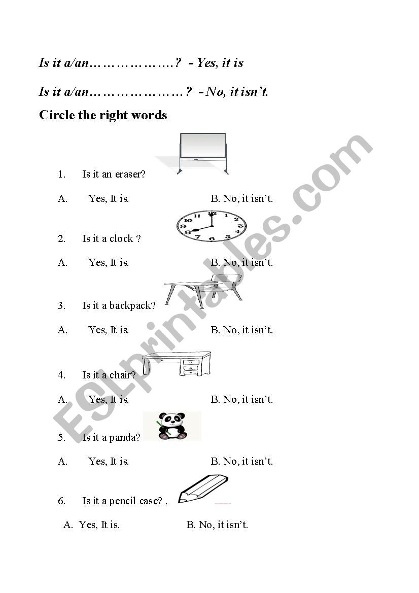 Animals and objects worksheet