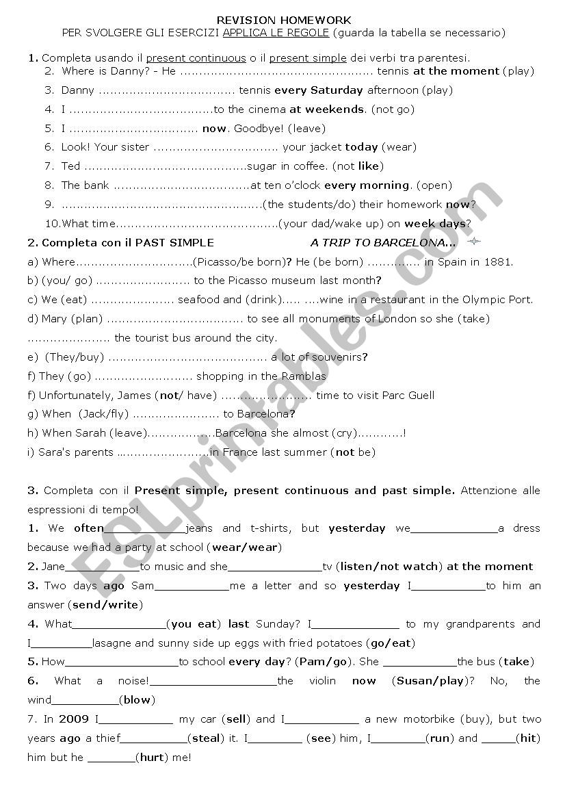 Grammar Revision: verb tenses worksheet