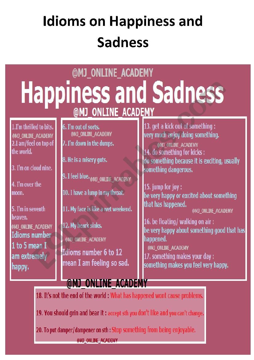 Idioms on Happiness  worksheet