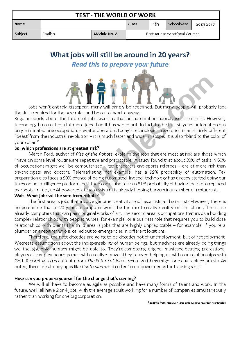 Test - M8 - What jobs will still be around in 20 years