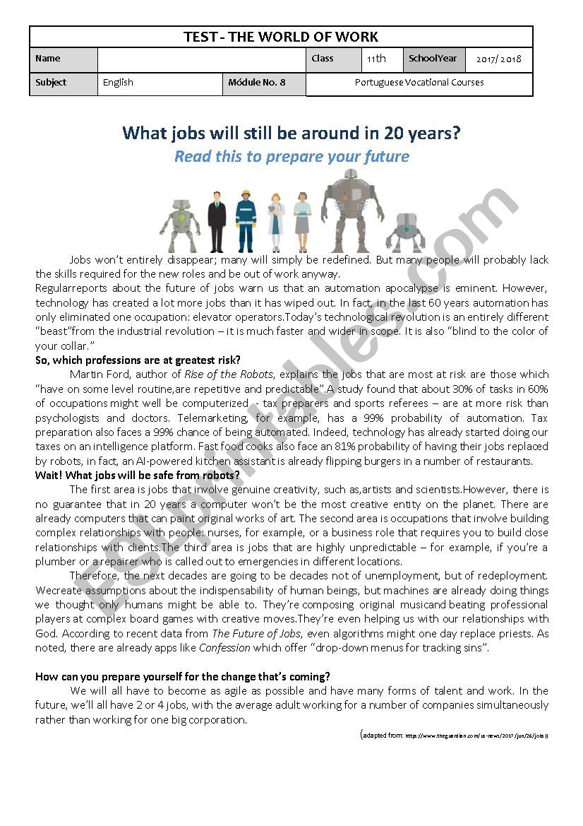 Test - M8 - What jobs will still be around in 20 years