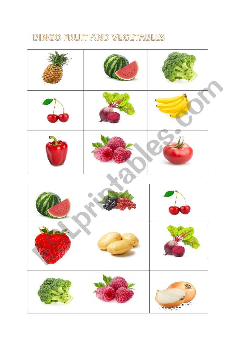 Bingo fruit and vegetables 1/3