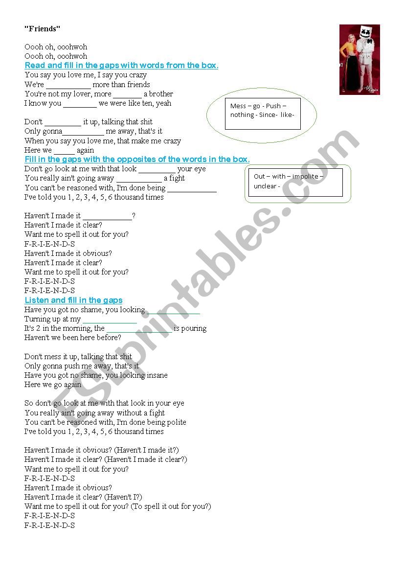 Friends worksheet