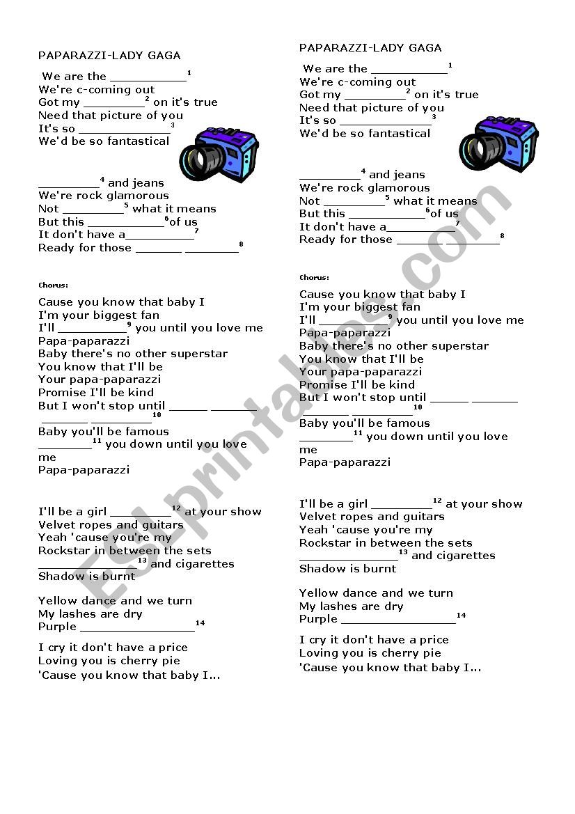 Paparazzi worksheet