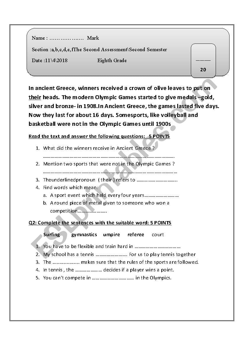 second assessment / eighth grade 