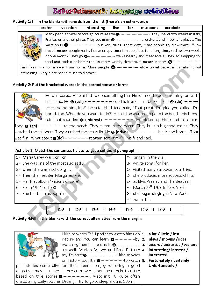 entertainment  worksheet