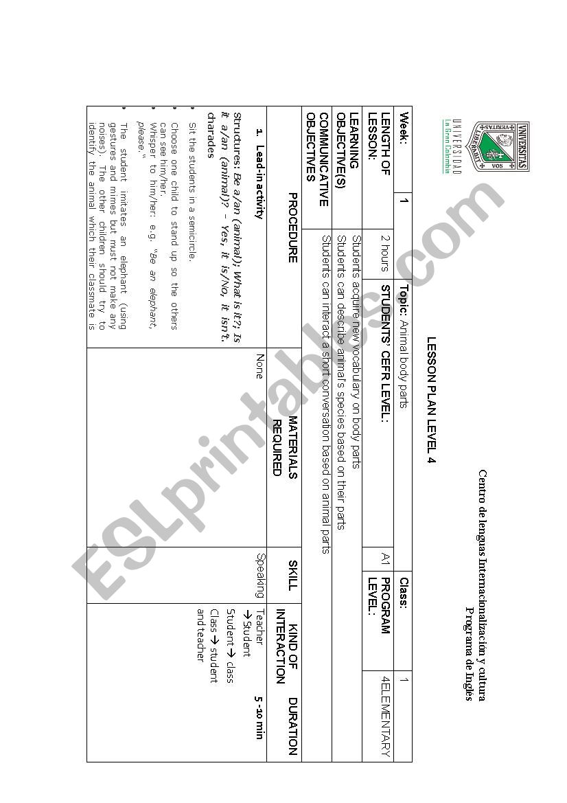 Animal body parts worksheet