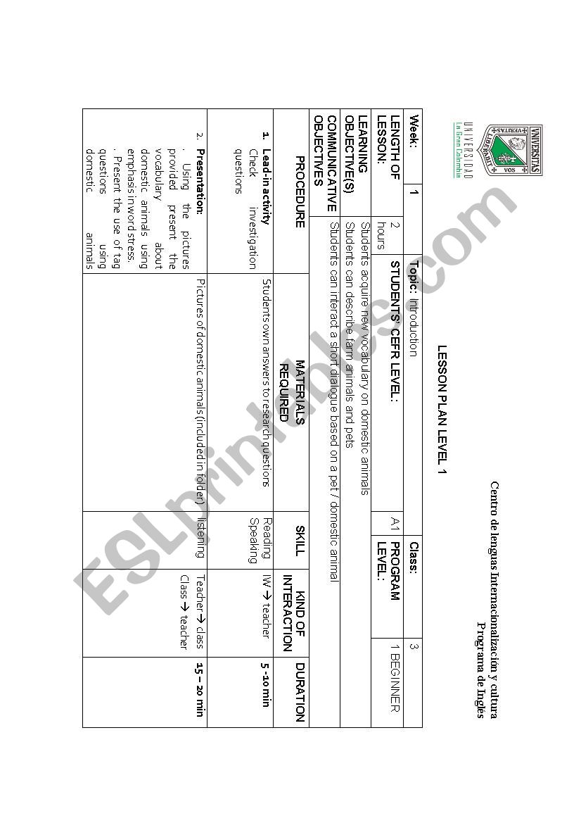 Domestic Animals worksheet